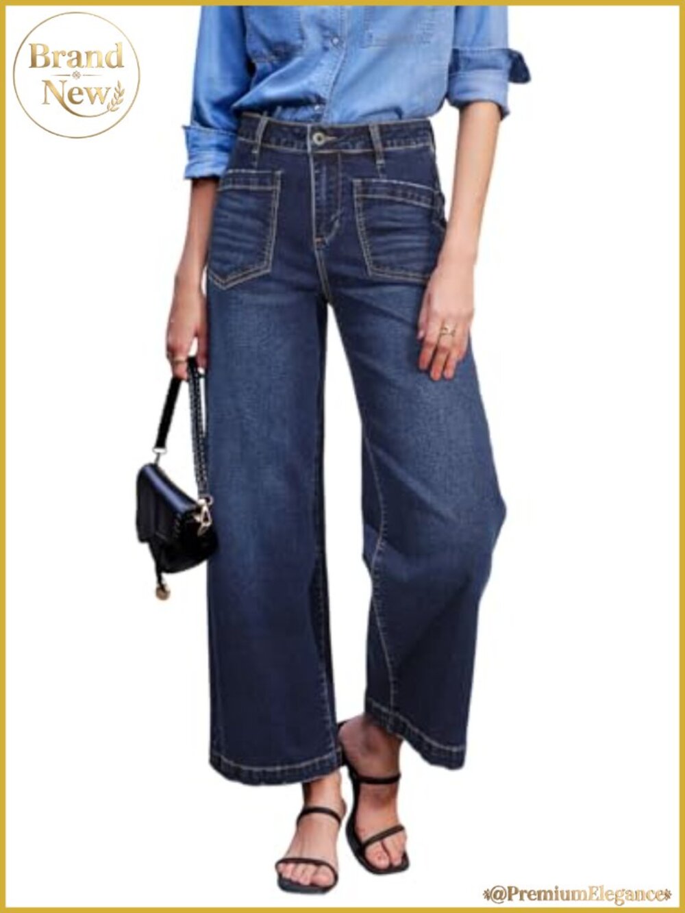 Wide Leg High Waisted Stretch Ankle Jeans for Women